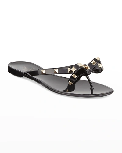 Valentino Garavani Rockstud Pvc Flat Thong Sandals In Black