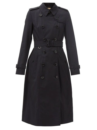 Burberry Chelsea Long Cotton-gabardine Trench Coat In Black
