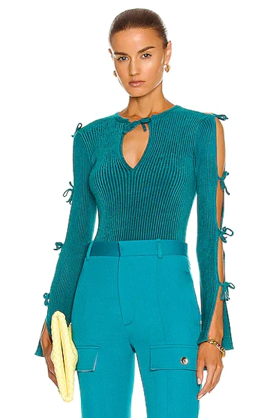 Bottega Veneta Tie-detail Ribbed-knit Jumper In Green