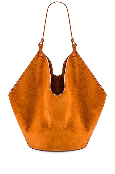 Khaite Lotus Medium Suede Bucket Bag In Caramel