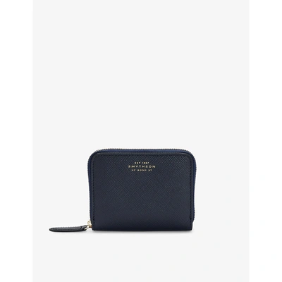 Smythson Panama Small Zipped Leather Purse In Navy