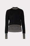 Milly Striped Crew Neck Sweater In Black/ecru
