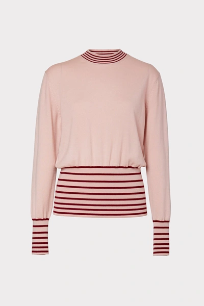 Milly Striped Crew Neck Sweater In Blush/wine