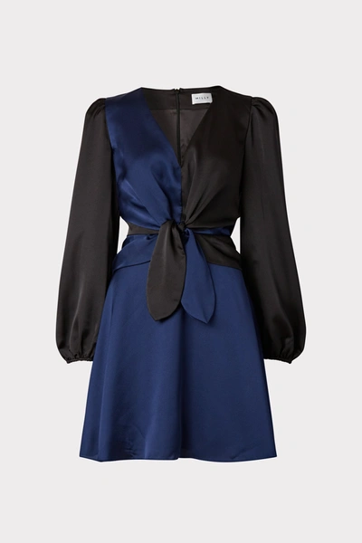 Milly Stella Satin Color Blocked Dress In Black/navy