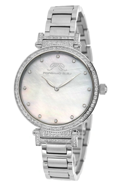 Porsamo Bleu Chantal Topaz Stone Quartz Watch, 38mm In Silver