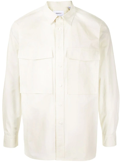 Ports V Chest-pockets Long-sleeve Shirt In Nude