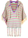 MIRA MIKATI STRIPED HOODED FRINGE PONCHO