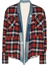 GREG LAUREN PLAID FLANNEL AND DENIM CARDIGAN