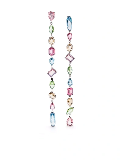 Swarovski Gema Asymmetrical Rhodium-plated Multicolor Crystal Drop Earrings