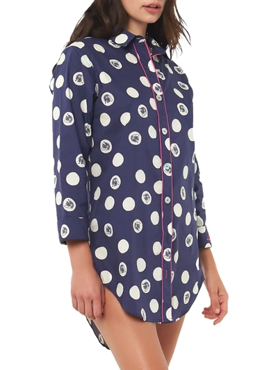 The Lazy Poet Sissy Tiger Dots Cotton Sleepshirt In Blue Dots