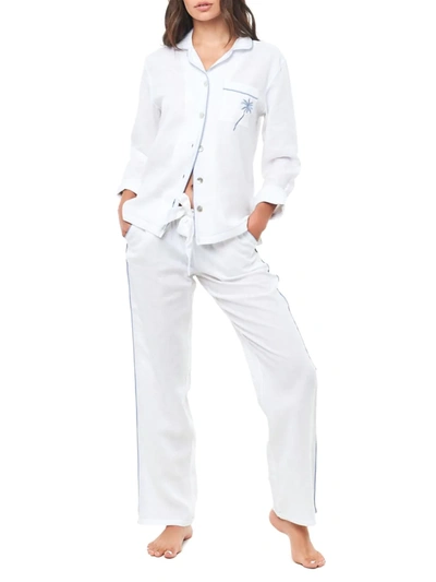 The Lazy Poet Emma Linen Two-piece Pajama Set In White