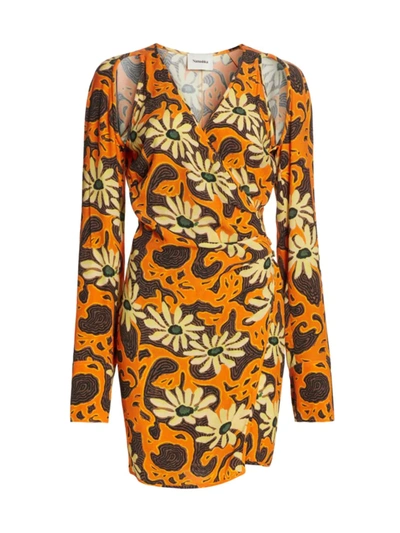 Nanushka Ira Printed Viscose Mini Dress In Floral Orange