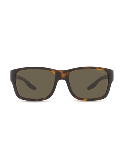 Prada Linea Rossa 60mm Rectangular Sunglasses In Havana