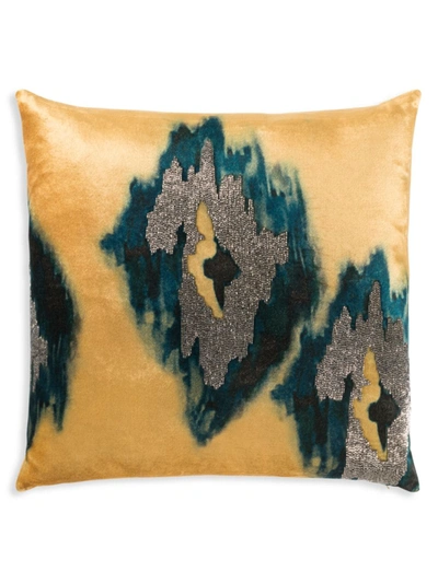 Callisto Home Jade Abstract Velvet Throw Pillow In Mustard