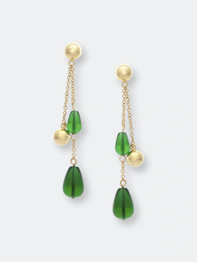 Rivka Friedman 18k Yellow Gold Plated Beaded Chain Fringe Drop Earrings In Green