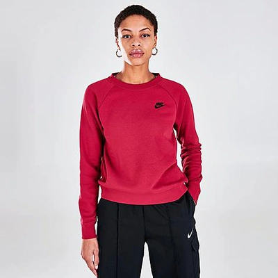 Nike Women's Sportswear Essential Fleece Crewneck Sweatshirt In Pomegranate/black