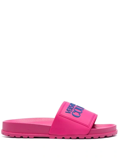 Versace Jeans Couture Logo-patch Open-toe Slides In Rosa