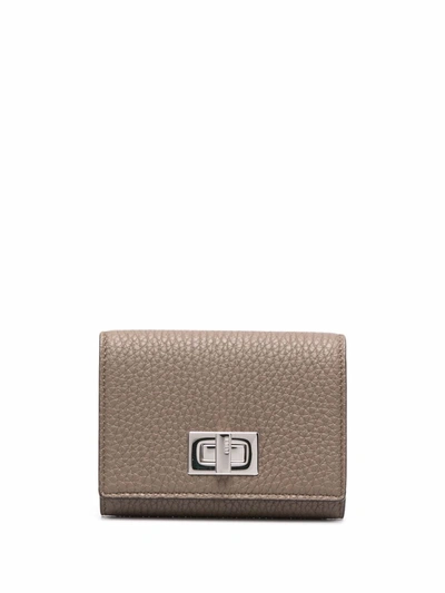 Fendi Micro Trifold Twist-lock Wallet In Braun