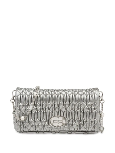 Miu Miu Miu Crystal Matelassé Shoulder Bag In Grey