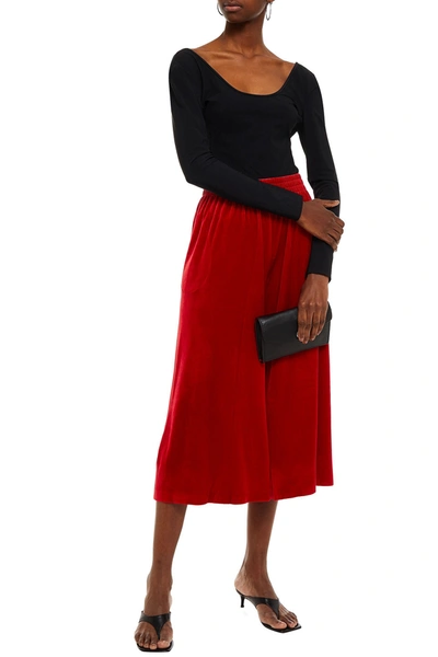 Norma Kamali Cropped Velvet Wide-leg Trousers In Red