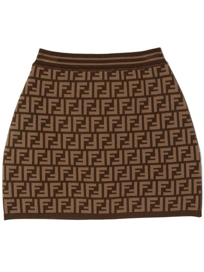 Fendi Kids' Ff-motif Knitted Skirt In Brown