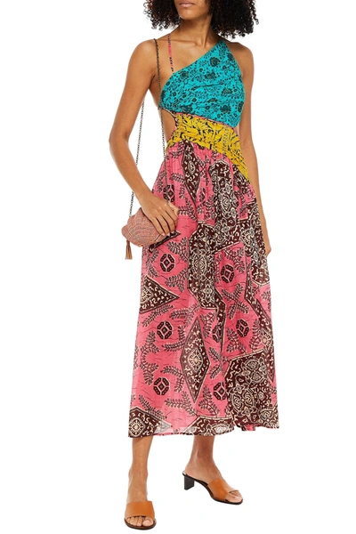Zimmermann Lulu Tie-back Cutout Printed Cotton-jacquard Midi Dress In Multicolor