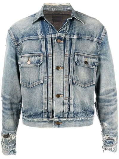 Saint Laurent Distressed-effect Faded Denim Jacket In Blue ModeSens