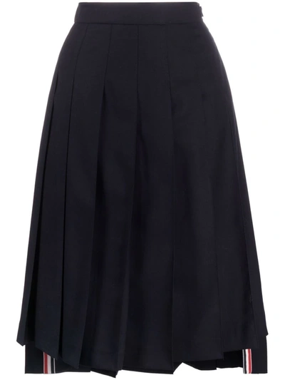 Thom Browne Super 120s Twill Pleated Skirt In Blue
