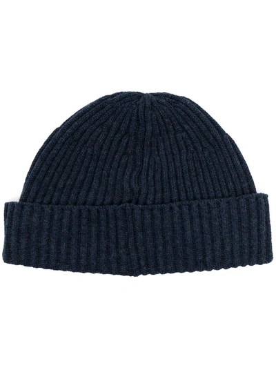 Brunello Cucinelli Ribbed Knit Cashmere Beanie In Blue