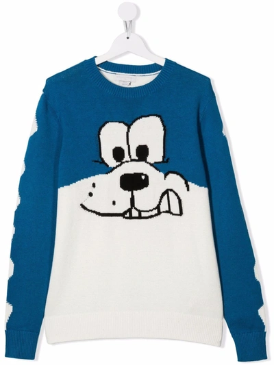 Stella Mccartney Kids' Two-tone Dog Jumper In Blue