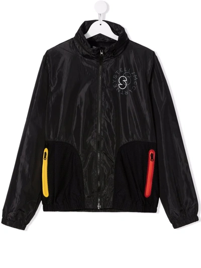 Stella Mccartney Teen Logo Zipped Bomber Jacket In Black