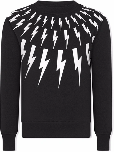 Neil Barrett Kids' Thunderbolt Cotton Sweatshirt In Black