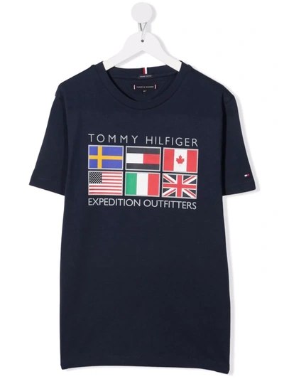 Tommy Hilfiger Junior Teen Flag-print T-shirt In Blue