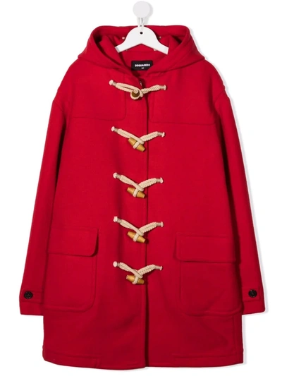 Dsquared2 Teen Hooded Duffle Coat In Red