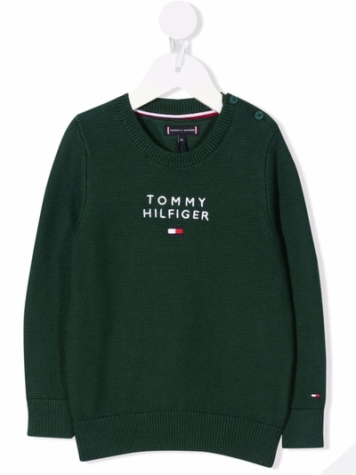 Tommy Hilfiger Junior Babies' Logo Knitted Sweatshirt In Green