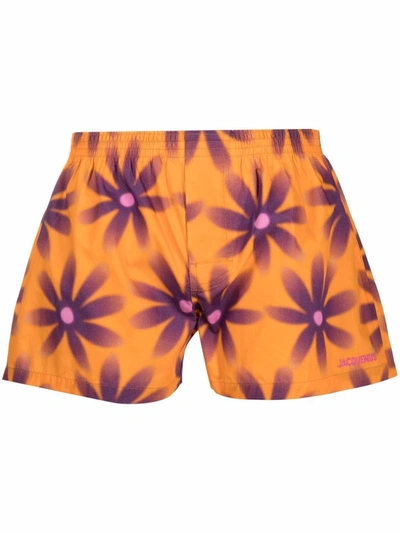 Jacquemus Logo-embroidered Floral-print Bboxers In Orange