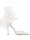 Jimmy Choo Aveline 100 Bow Heel Sandals In White Satin In White