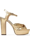 Jimmy Choo 120mm Heloise Metallic Leather Sandals In Gold