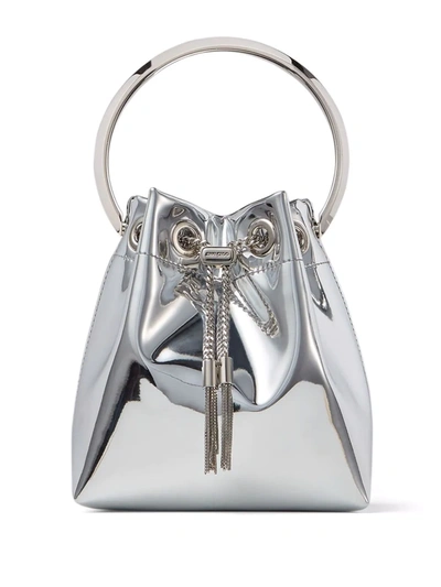Jimmy Choo Bon Bon Mini Silver-tone Handbag With Metal Bracelet Handle In Mirror Fabbric Woman In Metallic