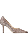 JIMMY CHOO LOVE 85MM GLITTER-DETAIL PUMPS