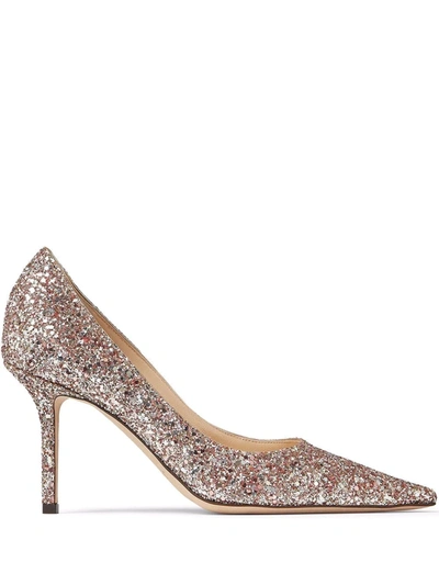 JIMMY CHOO LOVE 85MM GLITTER-DETAIL PUMPS