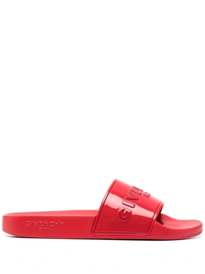 Givenchy Logo-embossed Slides In Red