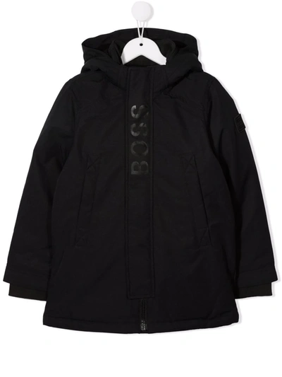 Bosswear Kids' Logo-print Hooded Padded Coat In Black
