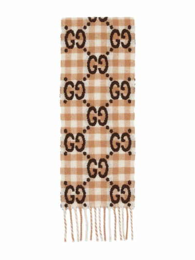 Gucci Kids' Gg Jacquard Wool Scarf In Beige