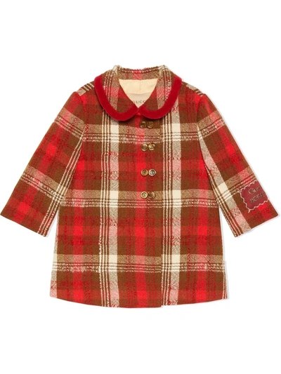 Gucci Babies' Wool Check Coat In Brown