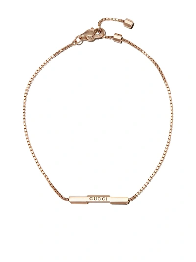 Gucci 18kt Yellow Gold Link To Love Logo Bar Bracelet In Gold-tone