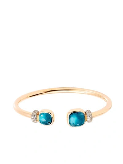 Pomellato Nudo Classic Petit Rose Gold London Blue Topaz And Diamond Bangle, Medium