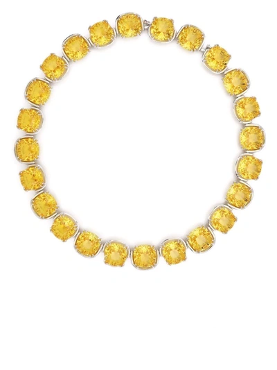 Swarovski Silver-tone Yellow Cushion-cut Crystal 14-1/8" Choker Necklace