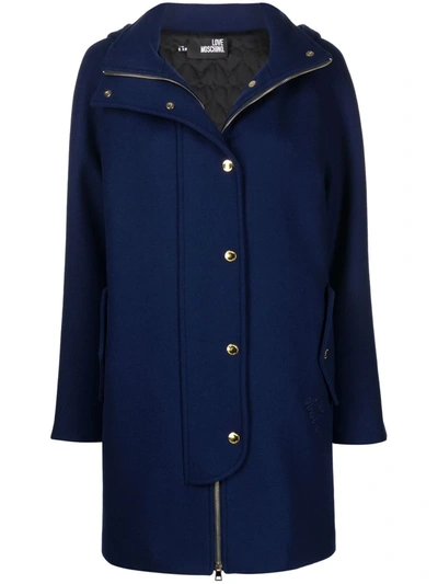 Love Moschino Hooded Single-breasted Coat In Blau