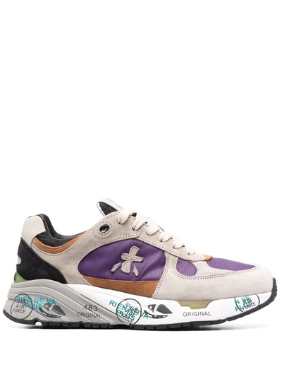 Premiata Mase Sneakers In Black Suede And Fabric In Grey/purple